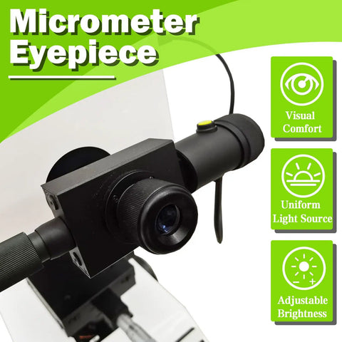Close-up of micrometer eyepiece on Heavy Duty Automatic Turret Digital Vickers Hardness Tester with Precision Touchscreen Display.