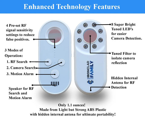 Pocket Hidden Camera Detector For Home And Travel Family Privacy Shield with features like RF sensitivity and motion alarm.
