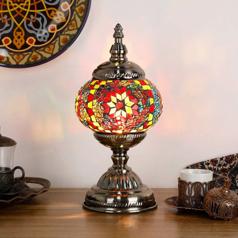 Turkish Mosaic Glass Table Lamp Tiffany Style Handmade With Bronze Base LED Bulb Included Multicolored Globe Lamp