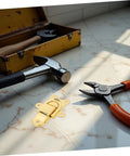 Stunning 2Pcs Vintage Duckbilled Hasp Latch Set, Heavy Duty Zinc Alloy Golden Toggle Lock on a workbench with tools.