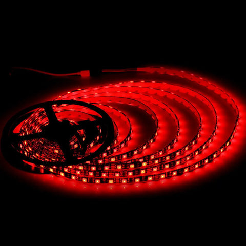Waterproof 16.4ft RGB LED Strip Lights 5050 Color Changing Rope Lights For Bedroom Decor And Holiday Parties, 300 LEDs On Black PCB glowing red