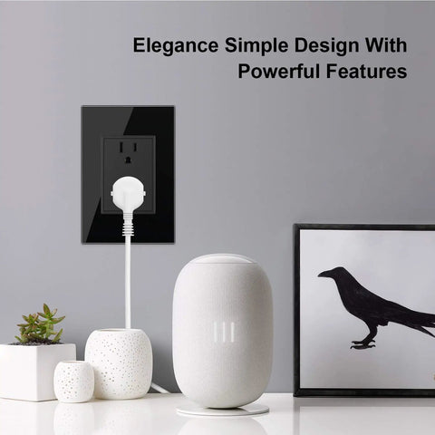 Tempered Glass Duplex Electrical Outlets 15A 110 to 220 Volts 4 Pack With Grounding Protection and Dirt Proof Panel in room setting.