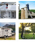14.5 Ft Telescoping Aluminum Ladder For Home Or Outdoor Use, Foldable Portable Extension With 330 Lb Capacity, Easy Carry Strap, Compact Storage, Lightweight Yet Durable For DIY Projects And Everyday Tasks. Telescoping aluminum ladder shown for roof, gate, RV, and tree use
