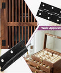 Rock Solid Black Butt Hinges Set of 12 For Interior Doors and Cabinetry, flat steel design showcased on door and jewelry box.