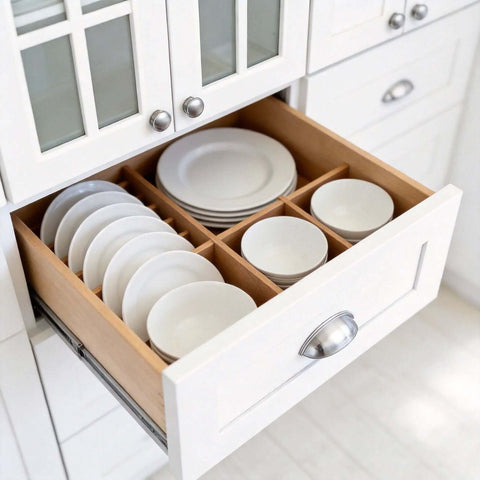 Open kitchen drawer with brushed nickel pull from 10 Pack Cabinet Pulls With 3 Inch Center To Center Brushed Nickel Zinc Alloy