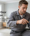 Four Pack Gold Door Hinges 3 Inch Stainless Steel Butt Hinges being installed on a wooden door by a person using a screwdriver.