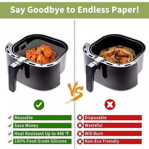 2 Pack 9 Inch Square Silicone Air Fryer Liners For 6 Qt To 9 Qt Reusable Large Air Fryer Insert Nonstick Basket Cover Easy Cleanup