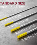 Pro Grade TIG Welding Tungsten Electrode 10 Pack Gold 1.5 Percent Lanthanated WL15 showing size variations