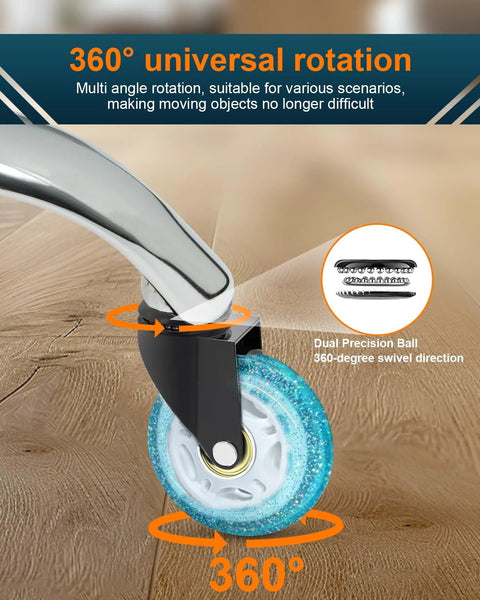 Universal 3-Inch Heavy-Duty Chair Casters with Precision Ball Bearings for All Floor Surfaces, shown in 360-degree rotation