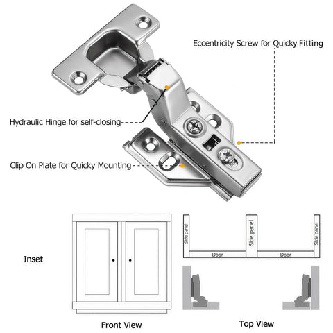 40 Pack 20 Pairs Frameless Low Noise Soft Close Inset Cabinet Hinges With 35mm Cup Concealed European Kitchen Cabinet Hinges diagram