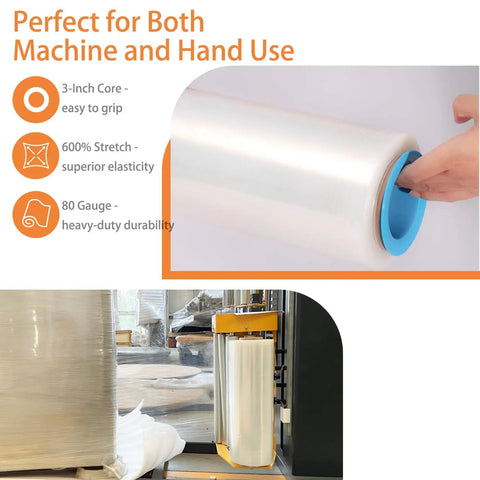 Heavy Duty Stretch Wrap Roll 18 Inch Width X 1500 Feet Long Four Pack 80 Gauge Film 600 Percent Stretch Zero Sticky Residue Super Grippy On Furniture And Boxes Locks Down Cargo Smoothly With Zero Hassle