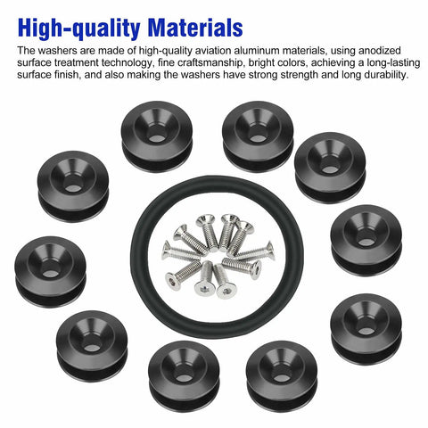 Universal Aluminum Quick Release Bumper Fastener Kit For Front And Rear Bumpers Trunk Fender Hatch Lids Black Easy Install Durable CNC Machined Clips Included displayed in components