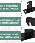 26 Piece Gridwall Mount Brackets Black With Screws And Wall Anchors, durable chrome-plated iron material, front and side views.