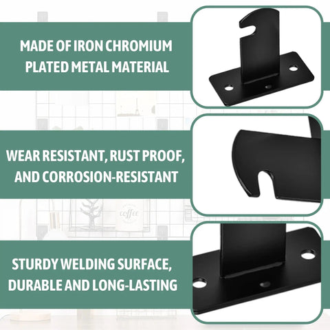 26 Piece Gridwall Mount Brackets Black With Screws And Wall Anchors, durable chrome-plated iron material, front and side views.