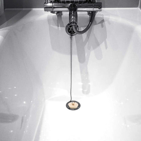 Durable Rubber Drain Stopper With Hanging Ring And 30 Centimeter Chain For Sink Bathtub And Bathroom Fits A Wide Range Of Drain Openings From One And One Eighth Inch To Two Inch No Sweat Plug And Seal For Daily Use in bathtub