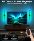 GOODEA Rechargeable RGB Wall Sconce with 2 Replaceable Batteries next to a TV, showcasing adjustable colors and remote control.