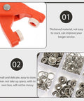 Snap Button Installation Tool Kit With Storage Box For Press Fasteners, orange five-claw plier and metal snaps in compartments