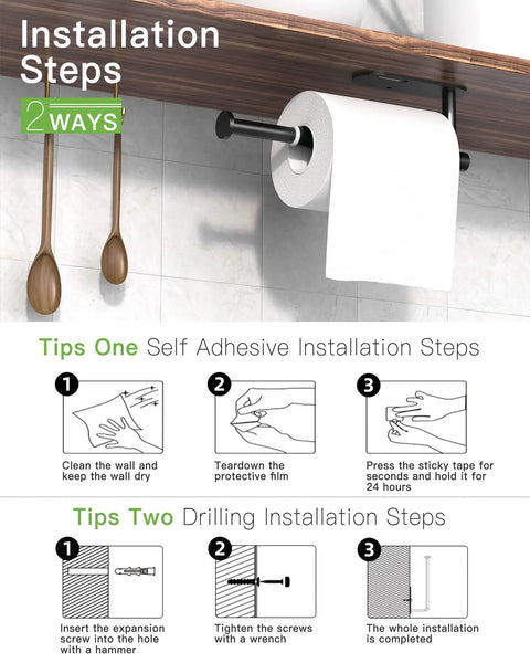 Adjustable Self Adhesive Paper Towel Holder Under Cabinet And Under Counter Wall Mount For Kitchen And Bathroom Organization No Drill Install Sticks On With Adhesive Pad And Screws Extends From 7.5 To 14 Inches