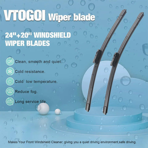 Top Shelf Windshield Wiper Blades For Land Rover Range Rover Sport 2017 Through 2023 All Weather Steel Frame Front And Rear Set 24 20 15 Inch pair of wiper blades on blue background.