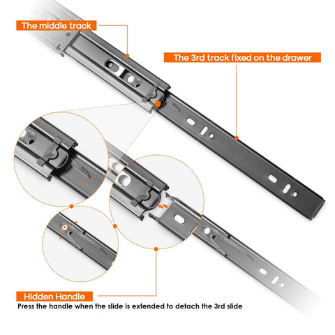 3 Pairs 10 Inch Heavy Duty Full Extension Drawer Slides With Ball Bearing Side Mount Rails For Dresser Cabinet And Kitchen 100 Lb Capacity Built To Last Durable Metal Drawer Hardware For Smooth Quiet Operation shown with labeled sections.