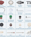 Compact Digital Jewelry Polisher And Bench Buffer With Solid Cast Iron Base For Home Shops And Dental Kits includes various attachments and tools.