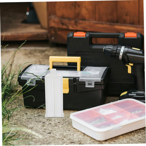 Dual Component Epoxy Adhesive Cartridge Kit With Reliable Flow Control That Works Like A Boss Ten Pack Mixing Tubes For Precise Bonding High Volume Dispensing For Arts And Crafts And Industrial Glue Projects Standard Nozzle Compatibility, tool case and mixing tubes