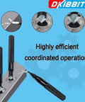 DKIBBITH 13-piece deburring tool set with 2 countersinks and 11 blades; knurled black handles.