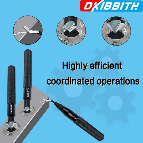 DKIBBITH 13-piece deburring tool set with 2 countersinks and 11 blades; knurled black handles.
