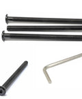 Five Pack M8 x 125mm Hex Socket Flat Head Cap Screws, Partially Threaded, Stainless Steel 304 With Black Oxide Finish, 1.25mm Pitch, 118mm Thread, 128mm Total Length, Includes Hex Key Spanner For Easy Furniture Assembly visible in image with hex key.
