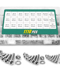 Over 1100 Pieces 304 Stainless Steel Button Head Socket Cap Screws, Nuts, Washers Kit M2 M3 M4 for DIY Projects and Repairs, Heavy Duty Hardware Set Built to Last for Automotive and Home Improvement Use; assorted M2-M4 screws, nuts, washers in organizer
