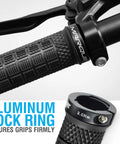 Grapple Mountain Bike Handlebar Grips With Lock On Ring For MTB And BMX Unique Multidirectional Ergonomic Pattern Phantom Black