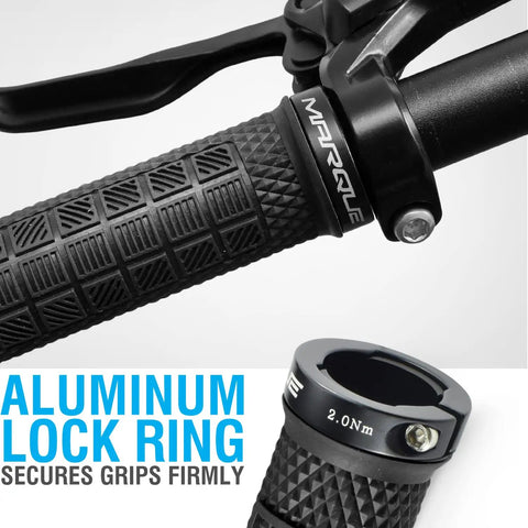 Grapple Mountain Bike Handlebar Grips With Lock On Ring For MTB And BMX Unique Multidirectional Ergonomic Pattern Phantom Black