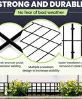Diagram showing No Dig Fence Panels 14 Pack with sturdy crossbar design for garden barriers, rust-proof metal, and easy installation.