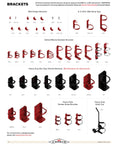 Various fire extinguisher brackets including heavy duty fire extinguisher bracket in black for 5 lb units, wall and vehicle types displayed.