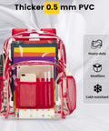 Heavy Duty Clear Backpack With Thick Smellless PVC visible with red accents, showcasing durable see-through design for easy checks.