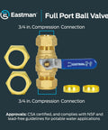 Full Port Brass Ball Valve With Three Quarter Inch Compression Ends Inline Water Shut Off Valve For Plumbing Model 20097LF
