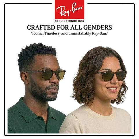 Two models wearing RB4387 Square Shape Non-Polarized Sunglasses For Men And Women With Eyewear Kit Unisex Fit and Dark Brown Lens.