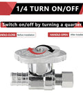 Pack Of Ten Quarter Turn Straight Stop Valves For PEX Tubing Three Eighths Inch OD Compression To One Half Inch Crimp Barb Brass Chrome