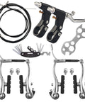 Complete Bike Brakes Set With Inner And Outer Calipers Cables And Levers Front And Rear MTB Universal Brake Kit Silver Finish