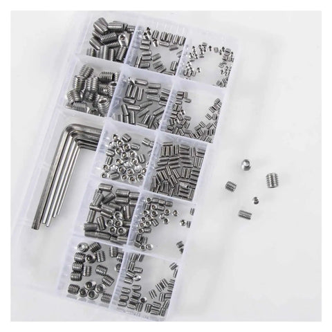 Thinking Process: stainless steel hex set screws assortment in organizer box, M3 M4 M5 M6 M8 for factory work