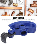 Holigie Hand Conduit Bender 3/4-Inch C45 Steel Pipe Bending Tool on a workbench with copper fittings and tools.
