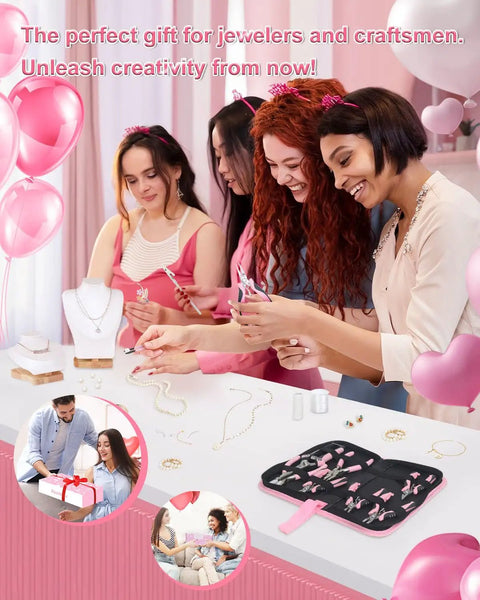 Group of women crafting with Pro Grade Jewelry Pliers Set For Beading And Wire Wrapping, 8 Pliers With 6 Rolls Beading Wire Kit