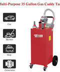 Bad Boy 35 Gallon Portable Gas Caddy With Rugged Wheels And Slick Manual Siphon Pump Plus Long Hose For Fast Diesel Or Gasoline Transfers