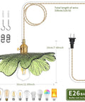 Eemmwet Green Plug in Pendant Light Handmade Glass Hanging Light for Kitchen Island Bedroom Dining Room with adjustable cord.