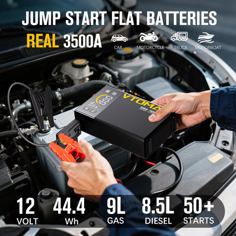 X3 Jump Starter With Air Compressor, 3500A Portable Car Battery Booster, 160 PSI Tire Inflator, 12V Lithium Battery, USB Charging, LED Light, SOS Alarm, All In One Road Trip Lifesaver For Gas And Diesel Engines