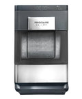 Snag This No Hassle Countertop Ice Maker That Cranks Out 33 Pounds Of Chewable Nugget Ice Daily Featuring A Sleek Black Exterior And Premium Steel Accents For Your Ultimate Home Bar Setup - front view with ice visible.