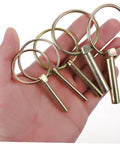 10 Piece Spring Loaded Lynch Pin Set for Zero Turn Mowers and Tractors, Must Have Trailer Hitch Lock Pins, Heavy Duty Zinc Plated Steel Quick Pins Kit for Cars, Trucks, Garden Tractors and More, five pins in hand