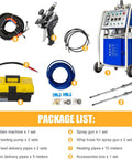 Plug And Play 14KW Pneumatic Polyurea And Polyurethane Foam Spray Unit 220V package list with main machine and accessories.