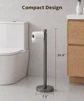 Built Tight Free Standing Toilet Paper Stand With Heavy Weighted Base And Brushed Graphite Finish in compact bathroom design.