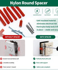 Hella Sturdy 304 Stainless Steel Outlet Box Extender Kit Featuring Heavy Duty Wall Plate Spacers And Sleek Switch Receptacle Shims For A No Hassle Quick Install with red nylon round spacers and screws.